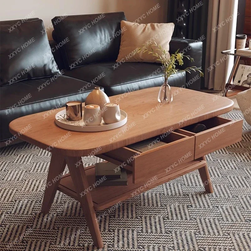 

YYVv BA Solid Wood Coffee Table Antique Double Extraction Table Living Room Tea Table Simple With Drawer Storage Room Furni
