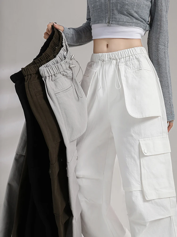Fashion Sports Cargo Pants Women Spring Summer Casual Pockets Wide Leg Trouser Female Pure Cotton Loose Student Sweatpants New