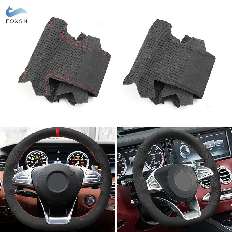 Perforated Suede Leather Car Steering Wheel Cover For Mercedes Benz A S Class AMG A45 C 43 63 2015 2016 2017 2018 S500 2016