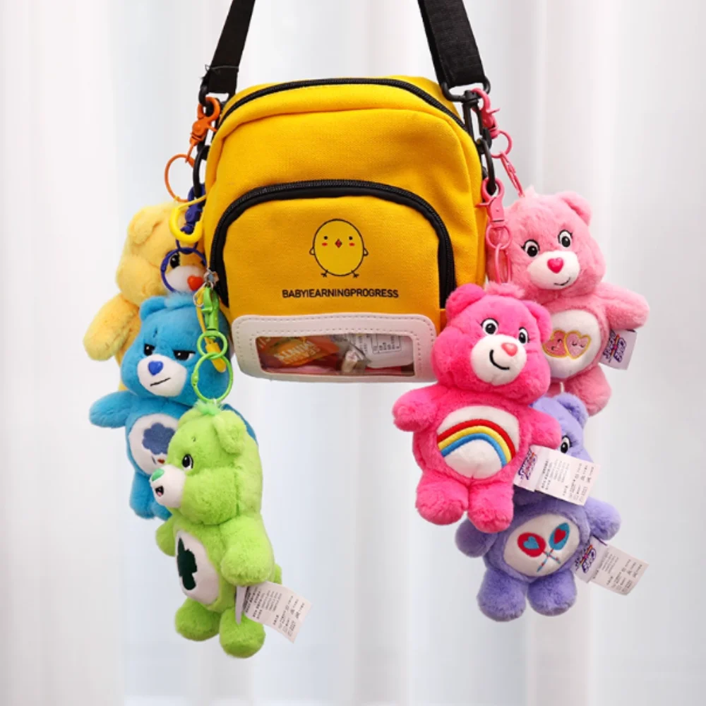 15CM 플러시 카와이 Carebears Rainbown 베어 플러시 애니메이션 취미 장난감 키 체인 가방 펜던트 사운드 인형 크리스마스 생일 선물