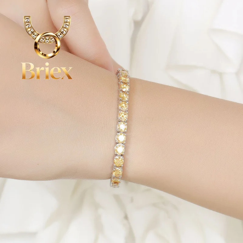 

Briex Jewelry Luxury Solid Platinum PT950 Women's 3MM Full Diamond Moissanite Champagne Bracelet Tennis Chain