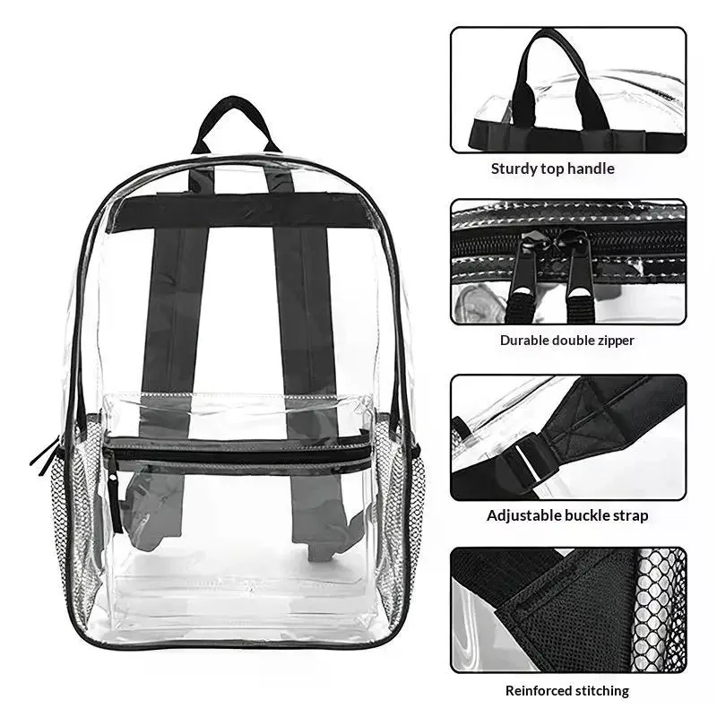 1Pcs Waterproof PVC Transparent Backpacks Adjustable Straps Durable Dual Zippers For Baseball Stadium Lightweight