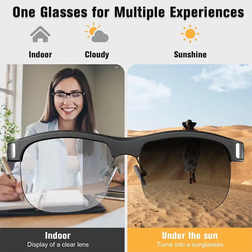 

Smart Glasses for Men Women Color-changing Glasses Blue Light Filtering UV400 Polarized Sunglasses Bluetooth 5.3 Audio & Mi B1F2