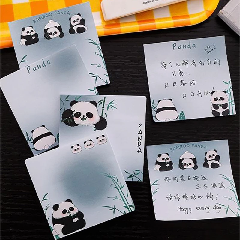 Notas Adhesivas Kawaii de bambú Panda N Times, notas adhesivas de dibujos animados lindos, Bloc de notas portátil, suministros de oficina escolar, regalos, 50 hojas