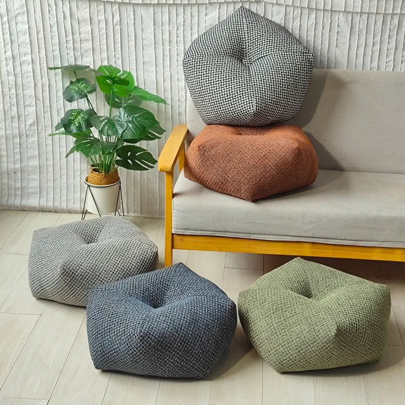 Japanese Bay Window Tatami Cushion Cotton Linen Full-Filled Meditation Yoga Pouf Octagonal Floor Pillows for Living Room Balcony