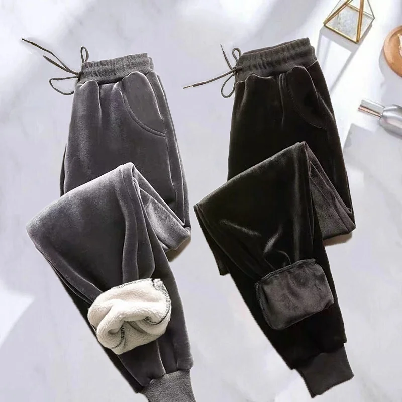 

Женские повседневные спортивные брюки свободного кроя на подкладке Fce, бархатные брюки с высокой талией и девятью очками, осень-зима Faion