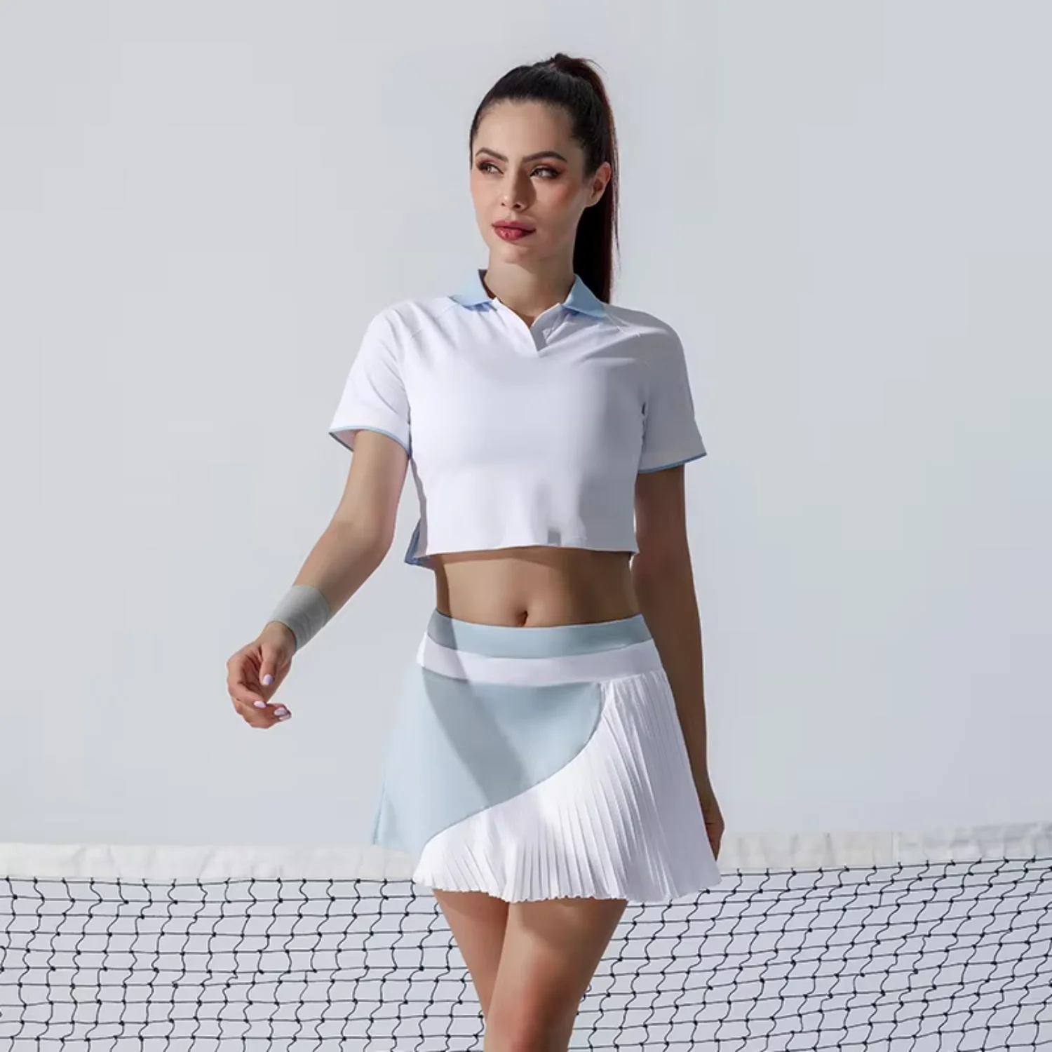 Saia de tênis saia esportiva golfe feminino alta elástica respirável anti-reflexo cintura alta tênis badminton saia plissada