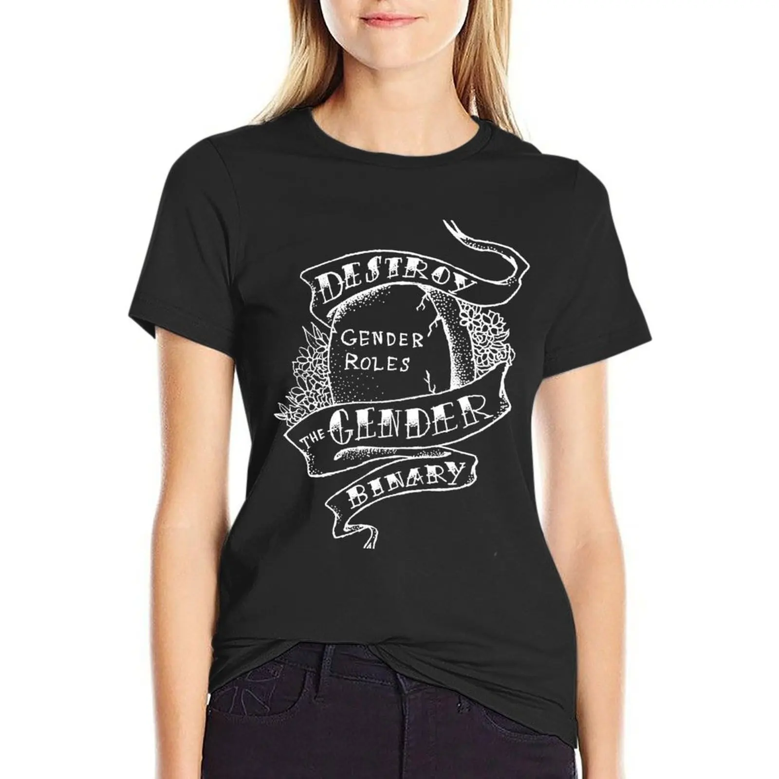 

destroy the gender binary inverse T-Shirt anime clothes oversized quick-drying tees Woman clothes