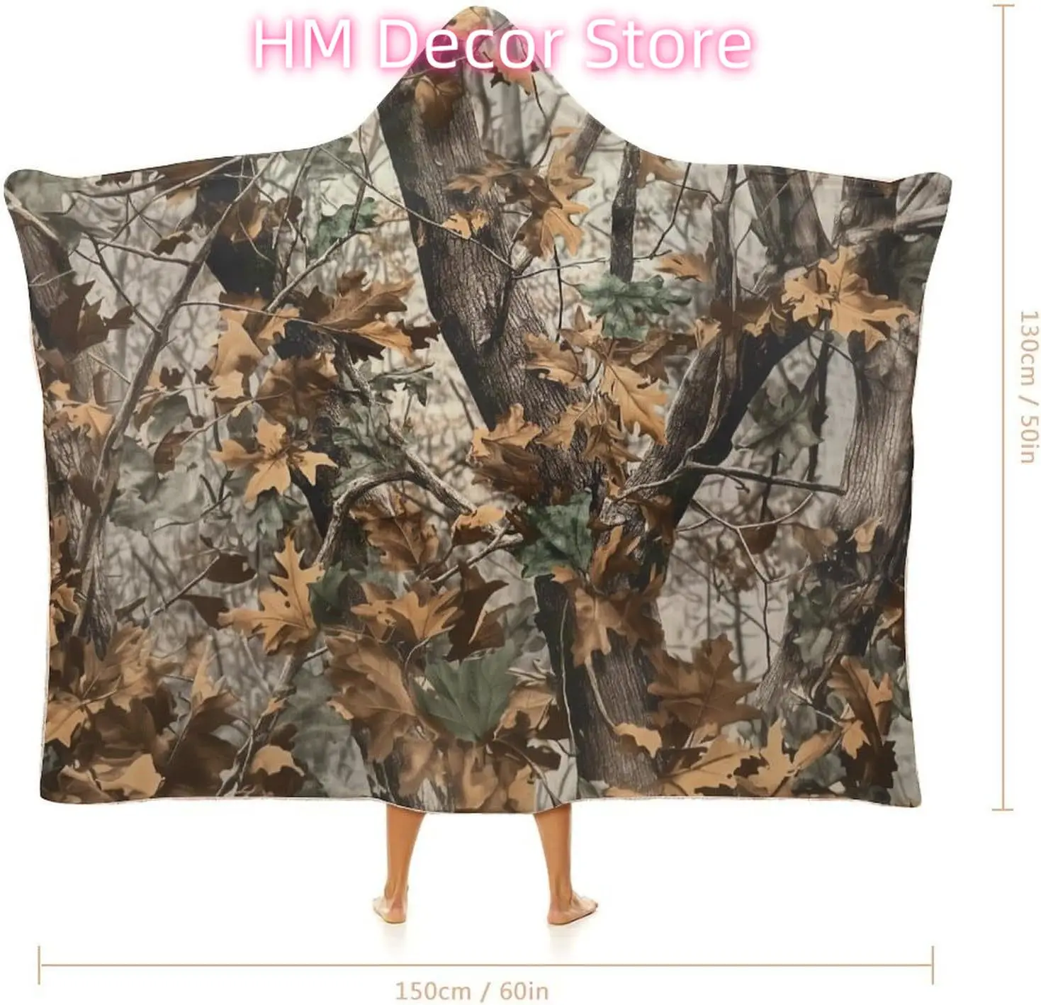 Camouflage Hooded Blanket, Forest Hunting Camo Wearable Blanket, Realistic Tree Camouflage Blankets With Hood