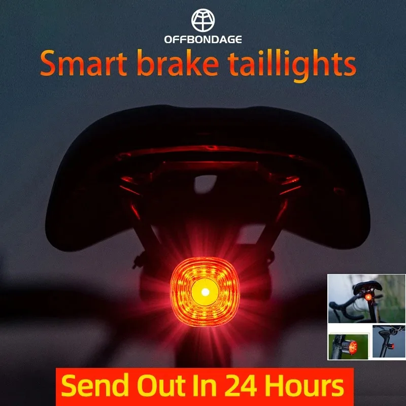 OFFBONDAGE Smart Bicycle Brake Light IPx6 Taillight Type-C Bike Tail Rear Light Auto Stop LED Warning Safety Cycling Light