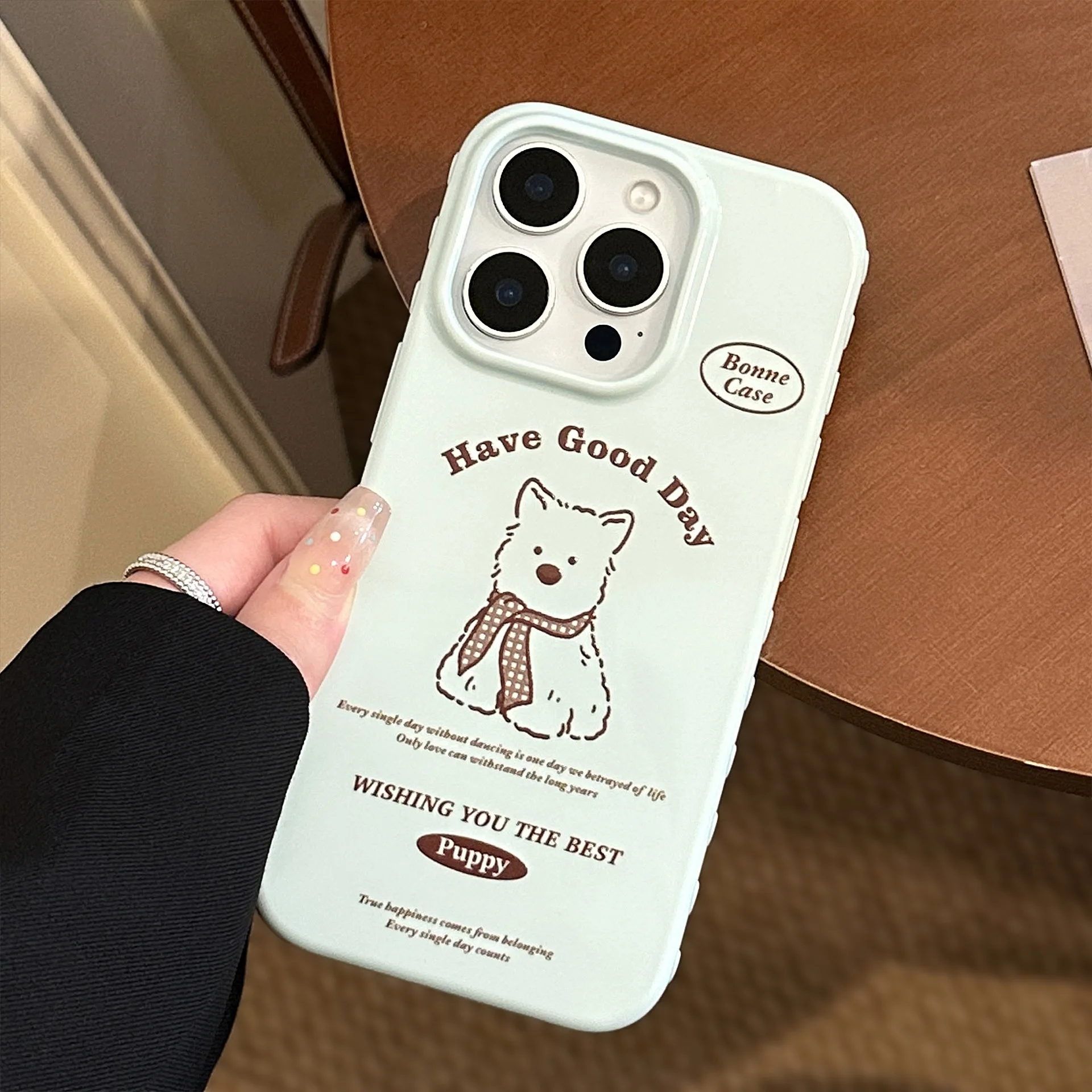 Luxury English Letters Cartoon Puppy Pattern Phone Case For iPhone 17 16 15 14 13 12 Pro Max Shockproof Protective Soft Cover - view 5