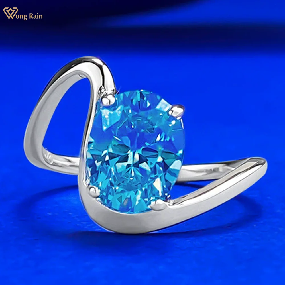 

Wong Rain Simple 925 Sterling Silver Oval Cut 7*9 MM 2 CT Aquamarine Gemstone Wedding Engagement Rings Fine Jewelry for Women