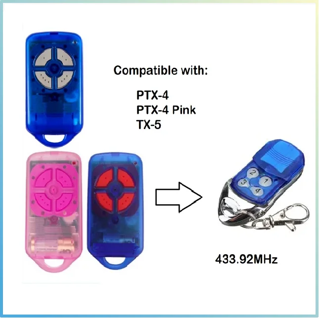 for PTX4 433.92 MHz Transmitter 4-Buttons Garage Door Rolling code  Remote Controller