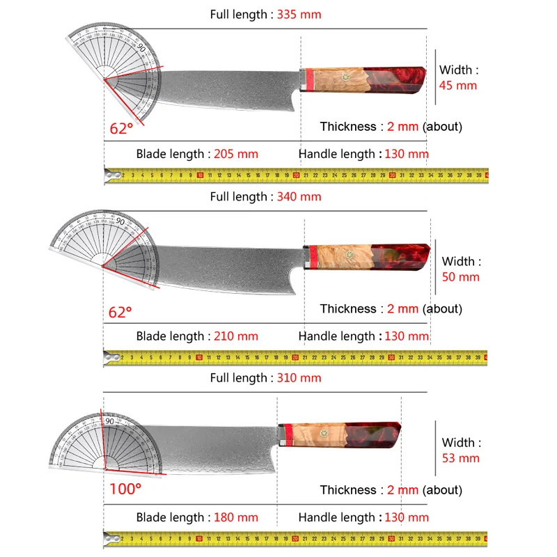 Damascus Steel Slicing Meat Sashimi Chef Knife Wood Handle Resin Blade Sharp Cooking Knife Meat Cleaver Vegetables Kitchen Knife