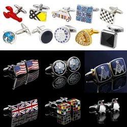 Luxury Shirt Cufflinks for Mens gift Brand cuff buttons Enamel Christmas/Flag/Animal cuff link High Quality abotoaduras Jewelry