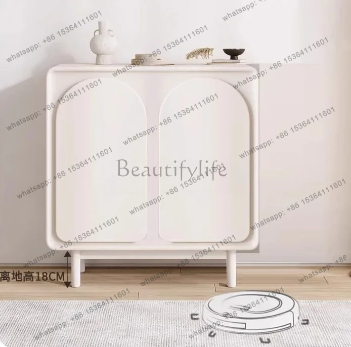 Cream Style Sideboard Solid Wood Tea Cabinet Entryway Modern Simple Wall-Mounted Storage Cabinet