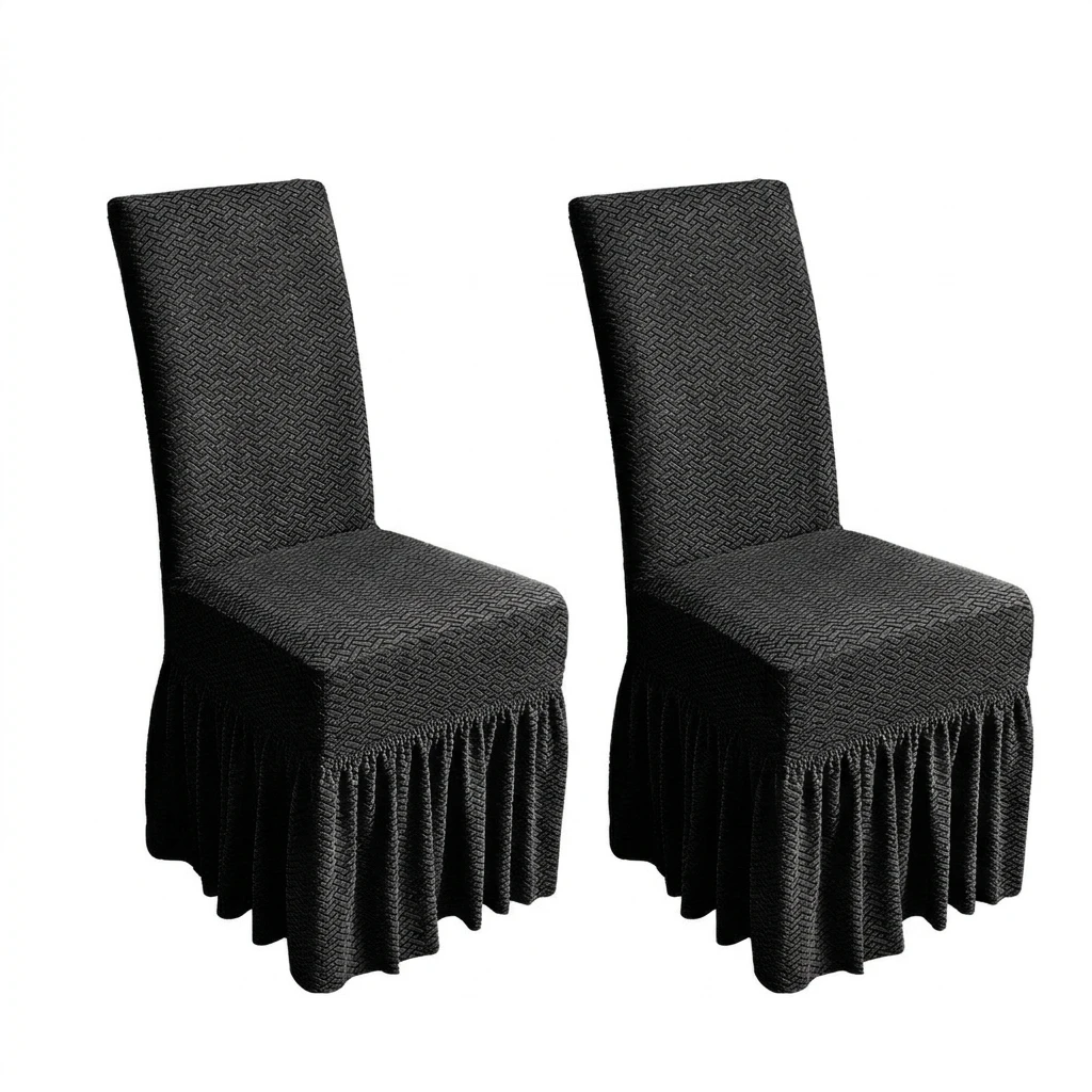 2pcs Striped Jacquard Long Skirt Stretch Chair Cover For Dining Room Stool Slipcover Home For Hotel Wedding Party Decor