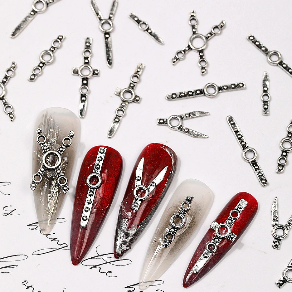 

20PCS Punk-style Heavy Metal Rock Nail Art Charms Ancient Silver Alloy Accessories For Retro Nails Decoration Manicure Supplies