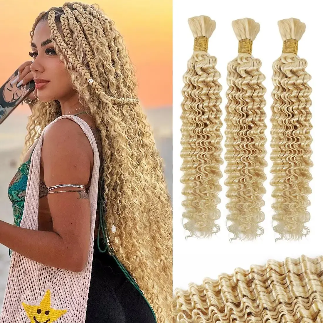 

12A Пучки человеческих волос для косичек в стиле бохо 613, объемные человеческие волосы для плетения, глубокая волна, блондинка, объемные человеческие волосы, без утка