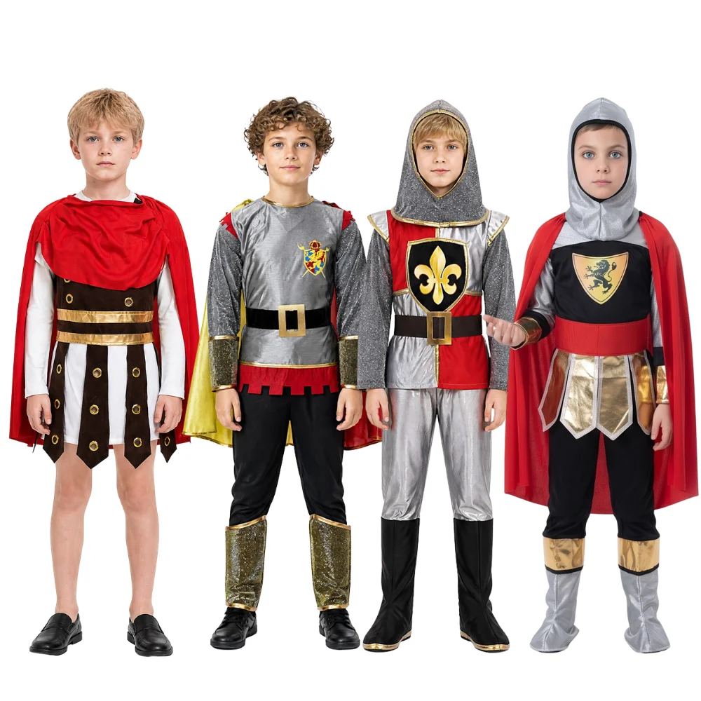 Disfraz de Guerrero Griego Romano Medieval para Halloween, Disfraz de Caballero para Niños, Cosplay, Carnaval, Fiesta, Disfraz de Fantasía, Incluye Capa y Cinturón