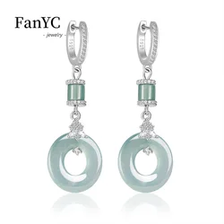 Myanmar A-goods Jadeite Blue Water Jade Ring Earrings S925 Silver Inlaid High-grade Exquisite Ice Jade Earrings Ladies Gift