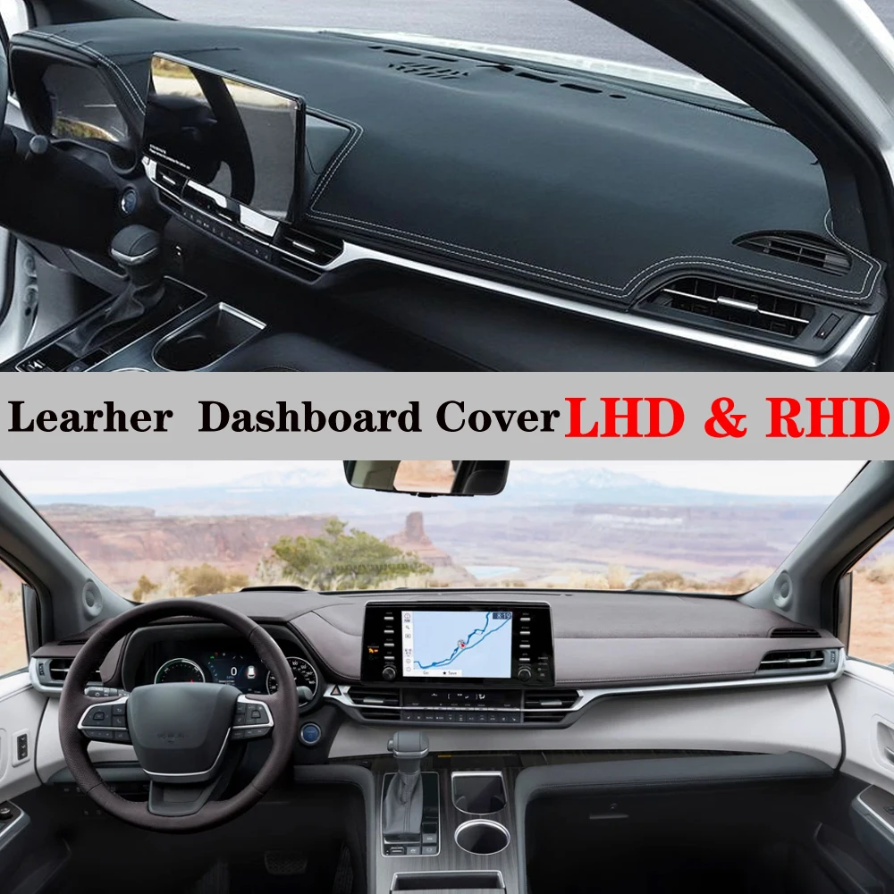 Dashboard Dash Mat Cover PU Leather Pad Sunshade Cushion Anti-UV Carpet Car Accessories For Toyota Sienna LE XL40 2021 2022 2023