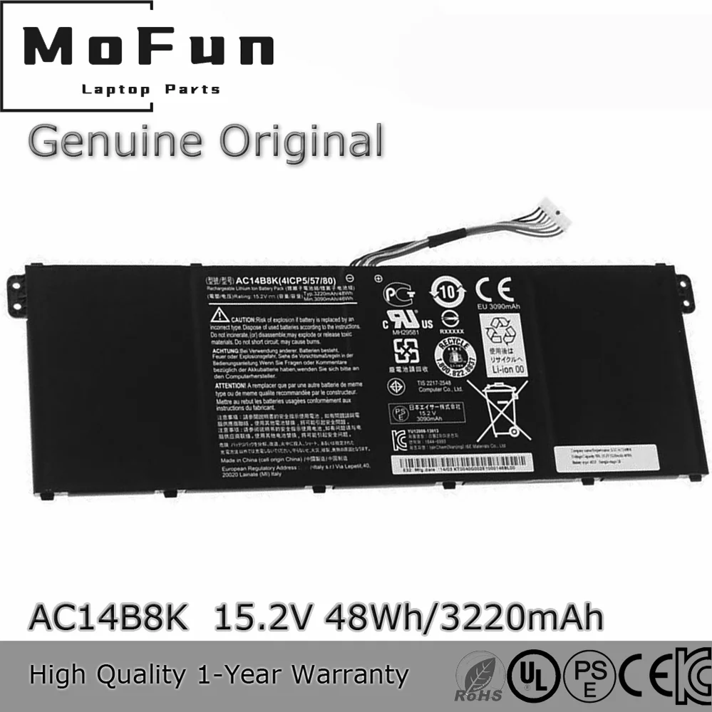 

Оригинальный аккумулятор AC14B8K для Acer Aspire ES1-511 ES1-512 V3-371 V3-111 E5-771G Chromebook C810 KT.0040G.004