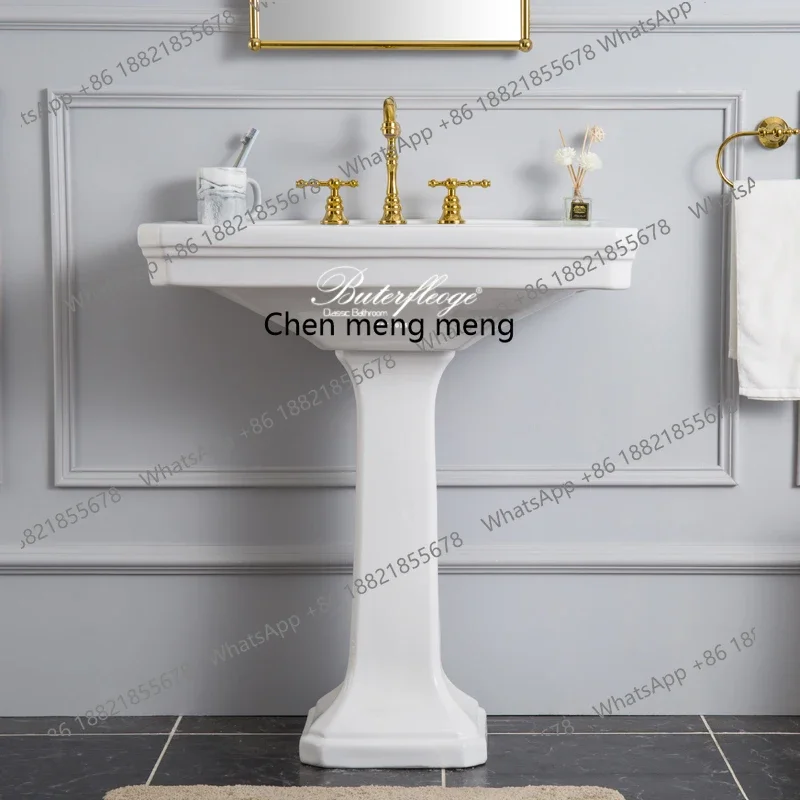 zq10 Classic simple large column American retro ceramic wash basin floor-to-ceiling bathroom set