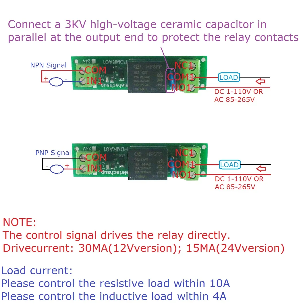 PDMRA01 Single Channel PLC Relay Board Amplifier Module for DC 12V/24V NPN PNP Signal Switching