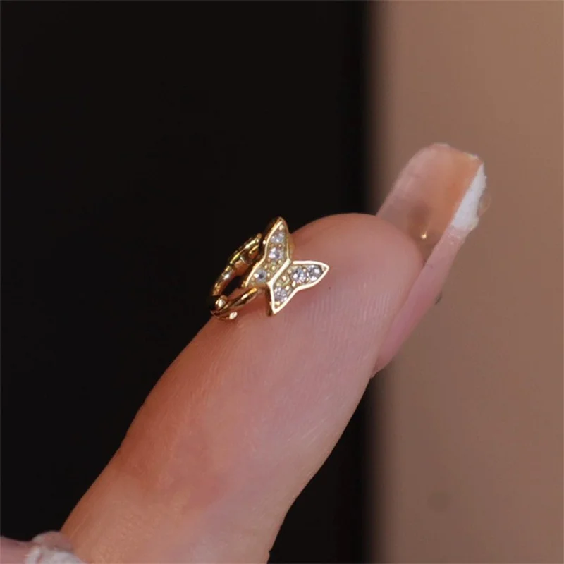 925 Sterling Silver Plating 18K Gold Inlaid Zircon Three-dimensional Butterfly Stud Earrings for Women Party Wedding Jewelry