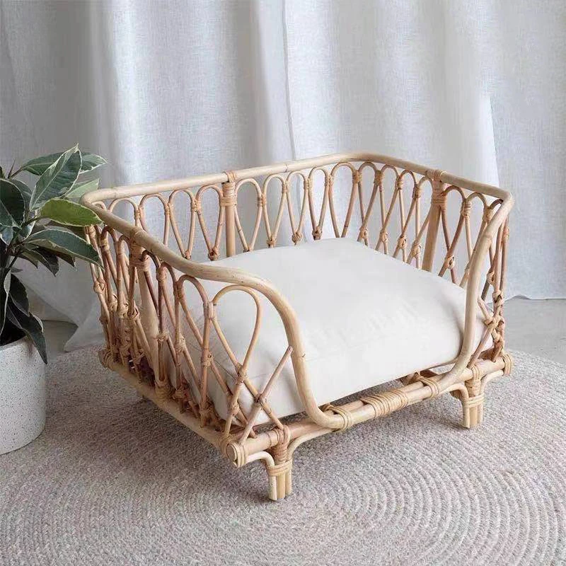 Japanese Vine Woven Pet Bed Princess Bed Handmade Ins Baby Plant Genuine Vine Children's Sofa Cat Bed Dog Nest