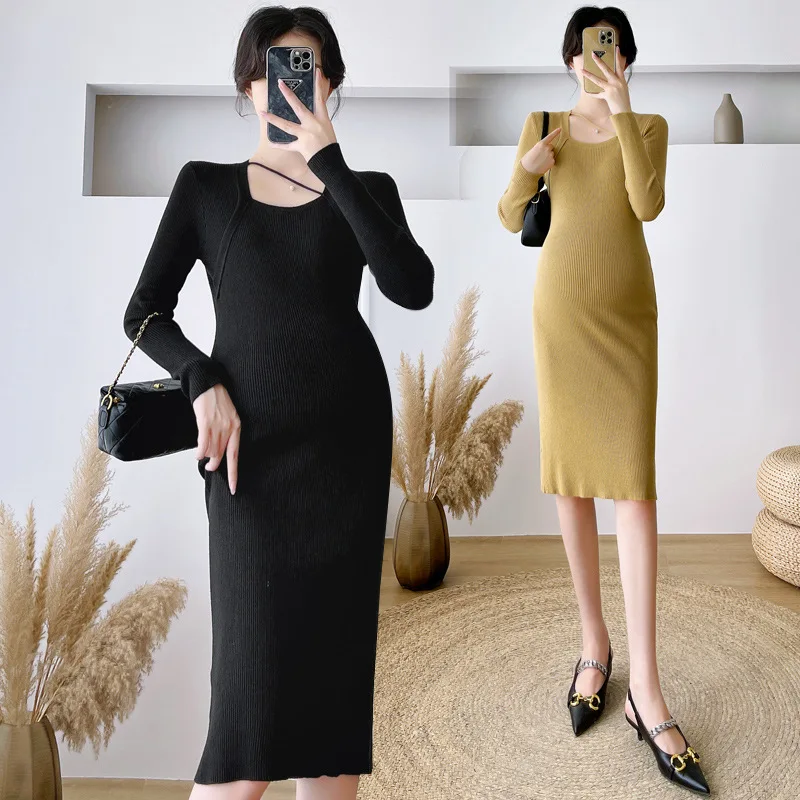 

Spring and autumn pregnant women light mature wind knitted dress slim temperament sweater skirt