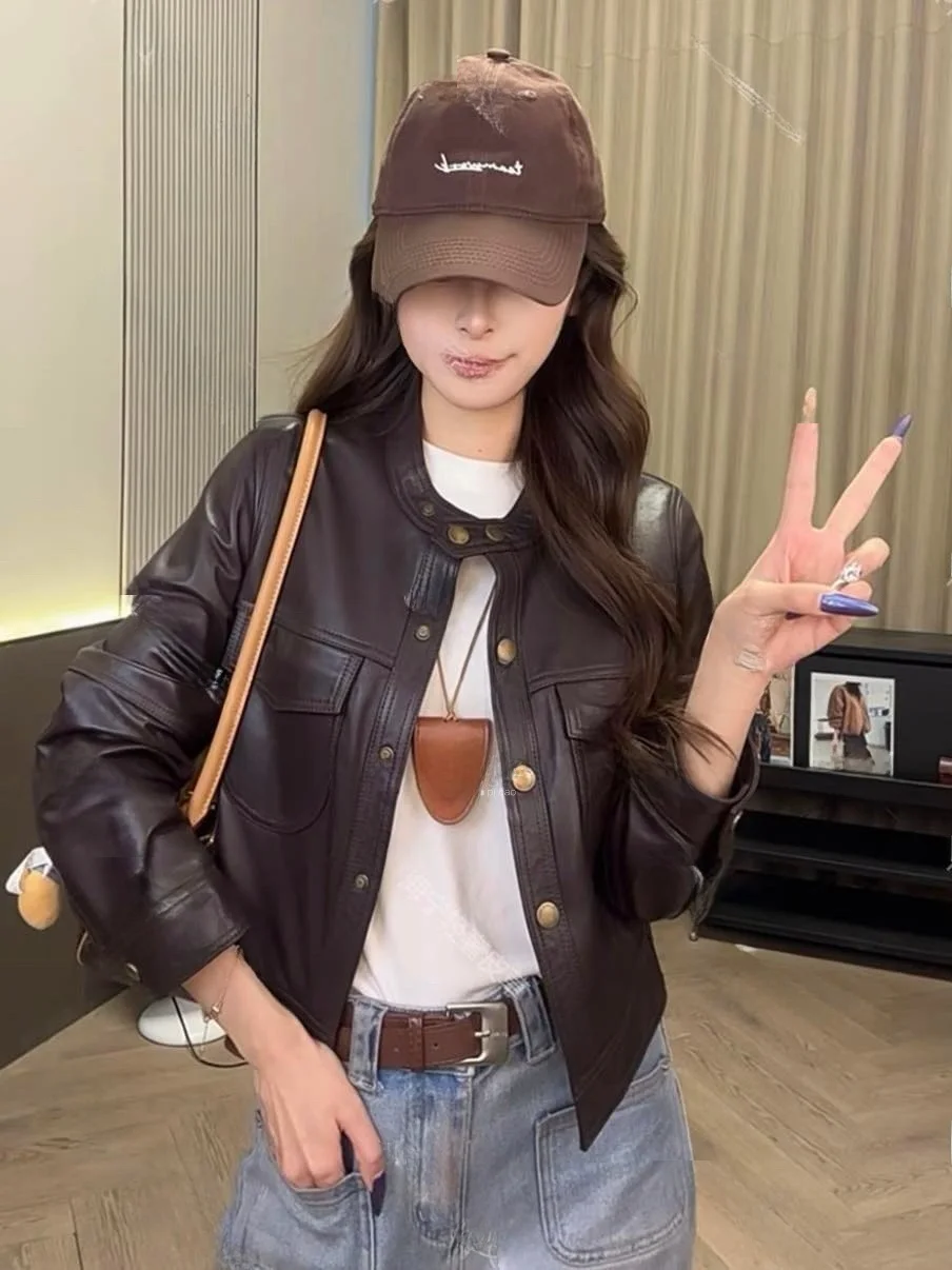 

Ning Autumn Winter New Sle ort eepskin Leather Jaet Women's High-End Feeling Small Size Genuine Leather