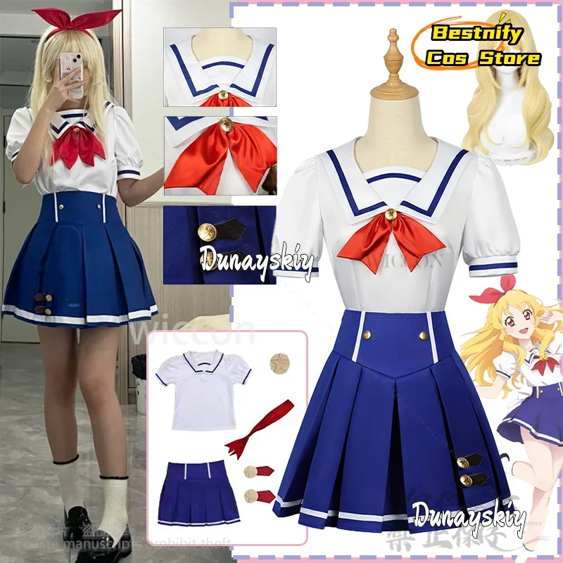 CosplayHoshimiya Ichigo تأثيري Aikatsu! JK زي مدرسي الصيف الأزرق فستان لوليتا أنيمي Jirai Kei الفتيات الباروكات ل المعبود كوس مخصص