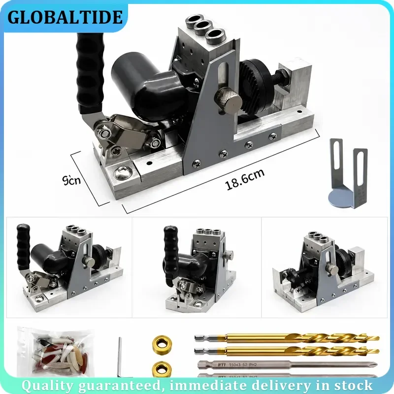 9.5mm Oblique Hole Locator with Dust Hose Drill Bits Pocket Hole Jig Kit Woodworking Drill Guide Set Hole Puncher
