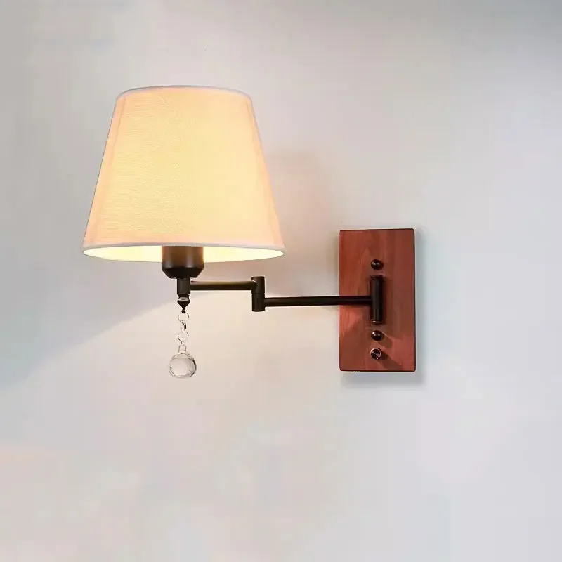 

American Style Retractable Folding Fabric Wall Lamp Iron Rocker Arm Lamp Creative Living Room Study Bedroom Bedside Reading Lamp