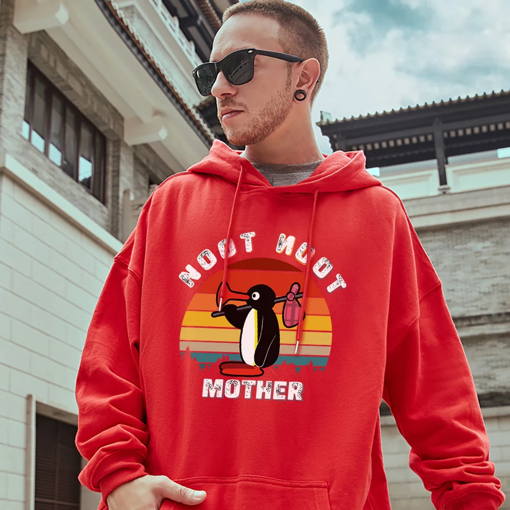 Noot Noot Little Penguins Running Away From Home Mans Cotton Hooded Fleece All-math Pullover Vintage Oversize Hoodie Men Clothes