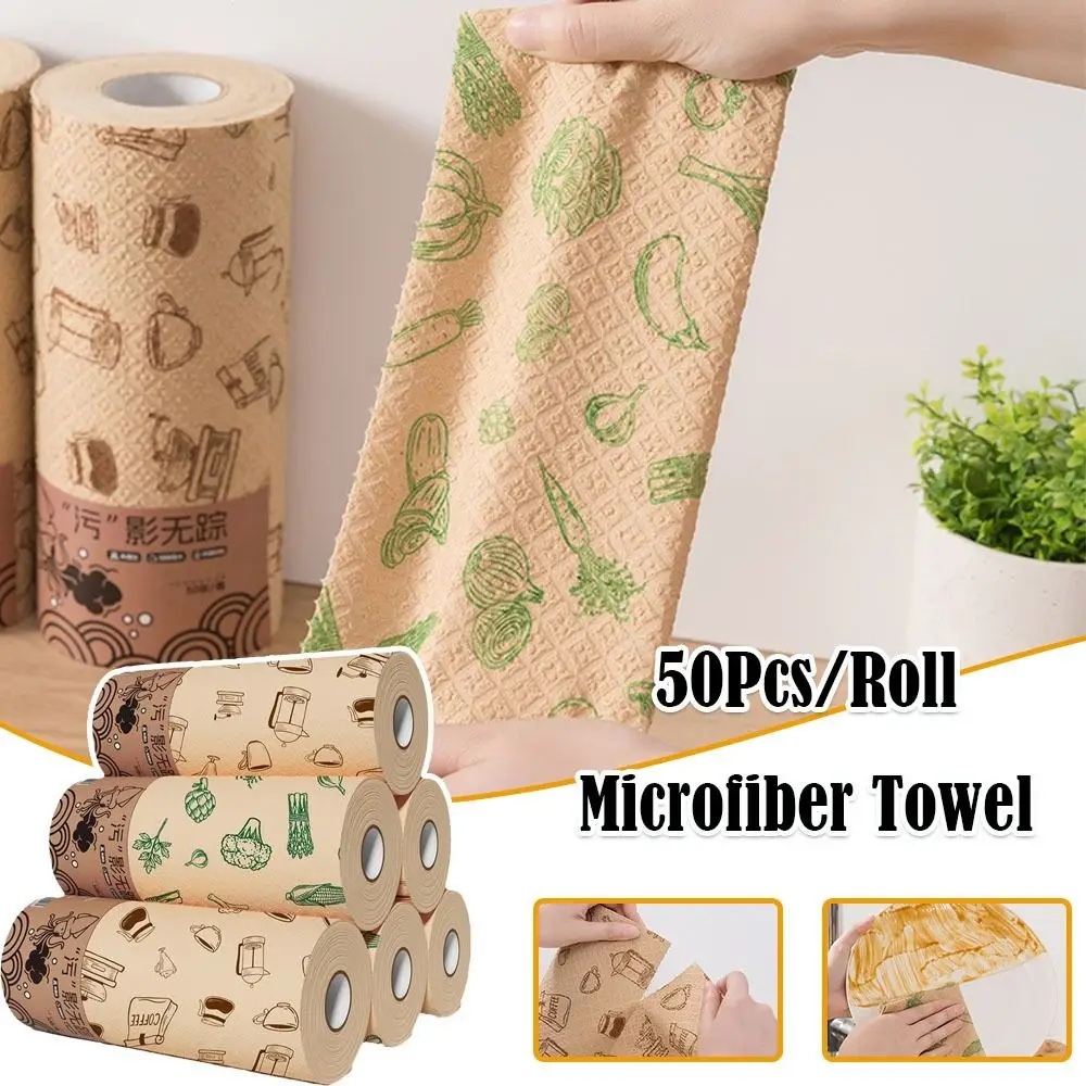 

50Pcs/Roll New Super Absorbent Microfiber Towel Non-stick Oil Thickened Kitchen Cleaning Dishcloth Dishwashing Tissues Household
