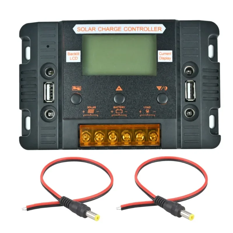 2 Set 12V 24V 30A Solar Charge Controller with Current Backlight Display and DC Photovoltaic Output