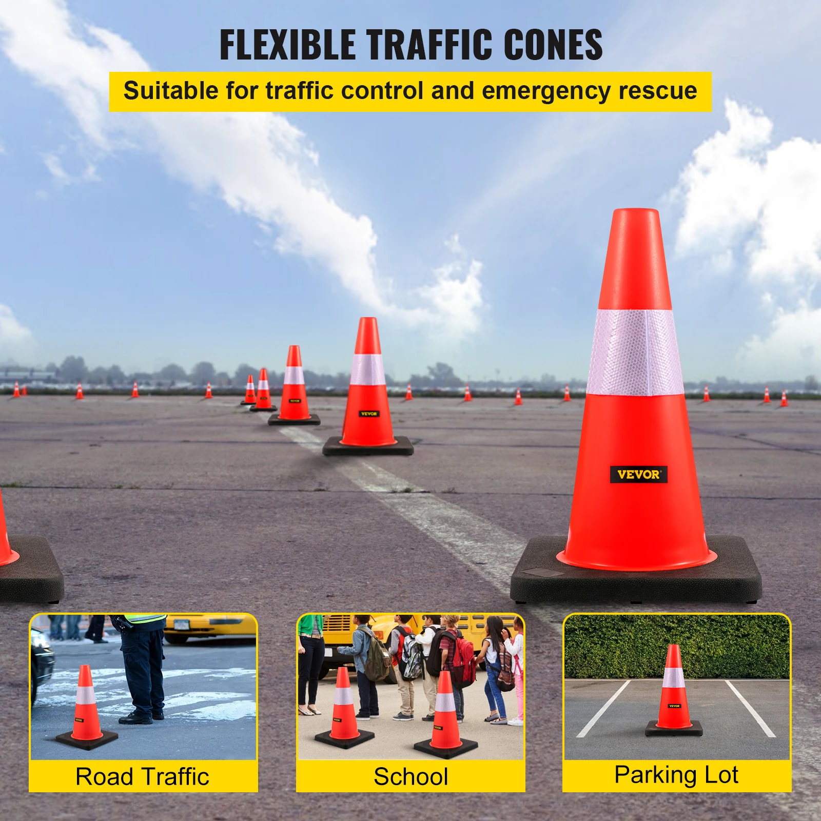 VEVOR 5PCS PVC Orange Traffic Cone with Reflective Collar Used for Traffic Control Driveway Road Parking and School Improvement