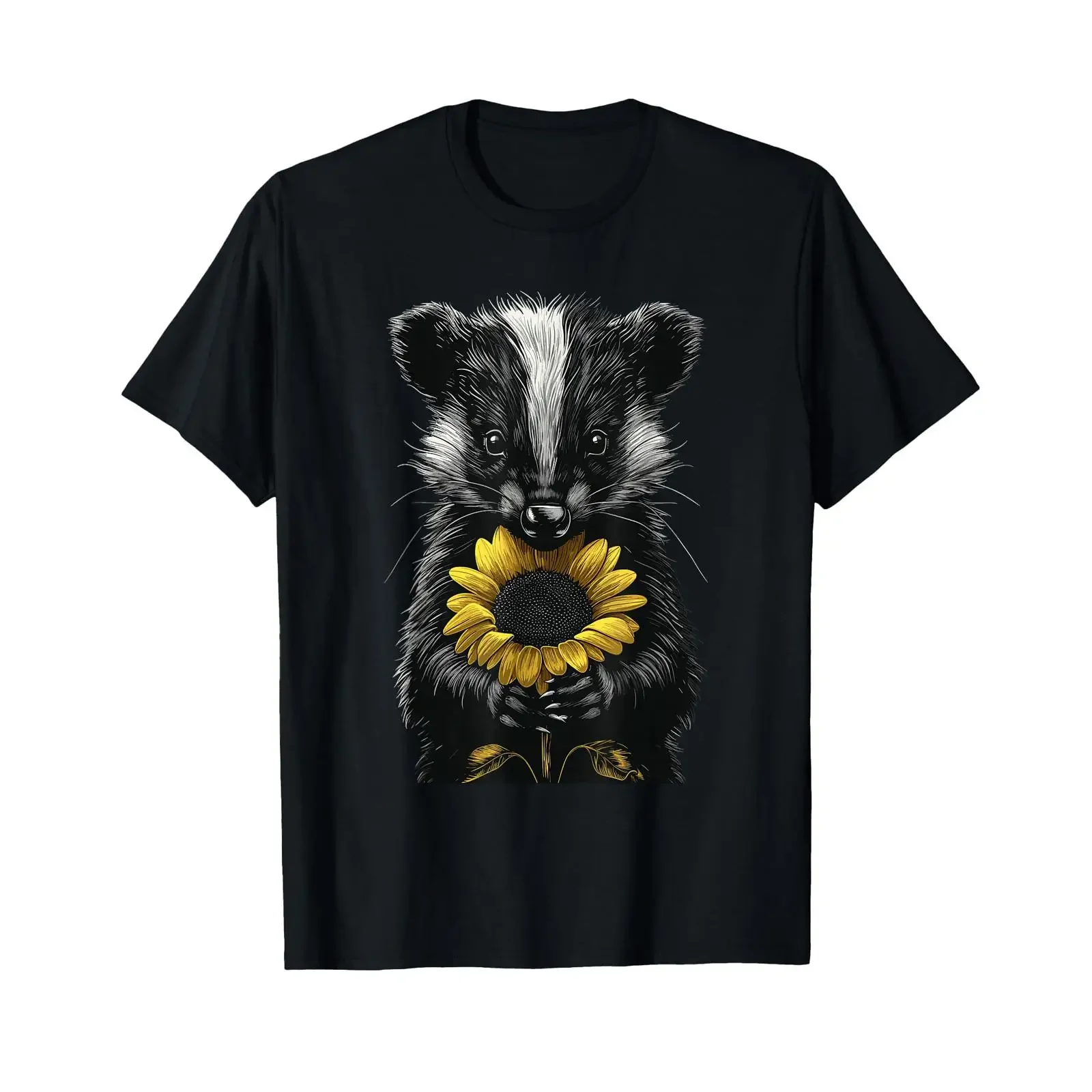 Skunk Holding Sunflower Wildlife Animal Cute Flower T Shirt vintage Washed Versatile designer clothes Stylish Unisex Slightly