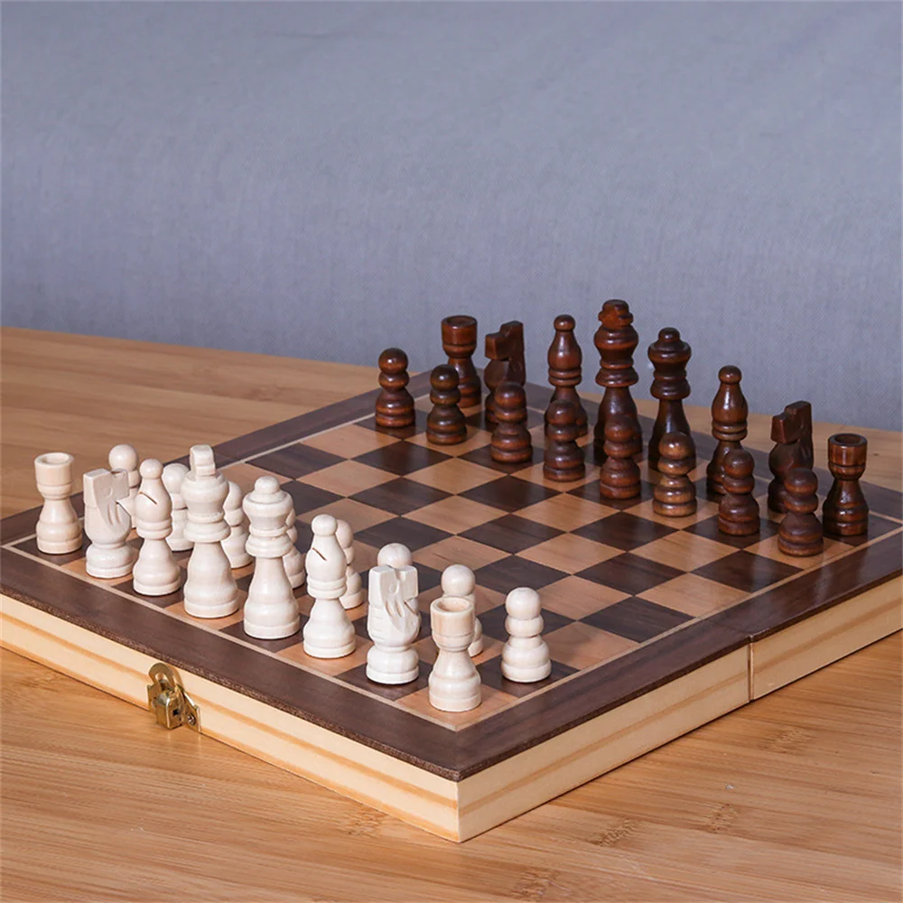 Giant Wooden Chess Two-Player Competitive Game Chess Magnetic Walnut Folding Board Inside Stores 39-39cm Gifts For Family Games