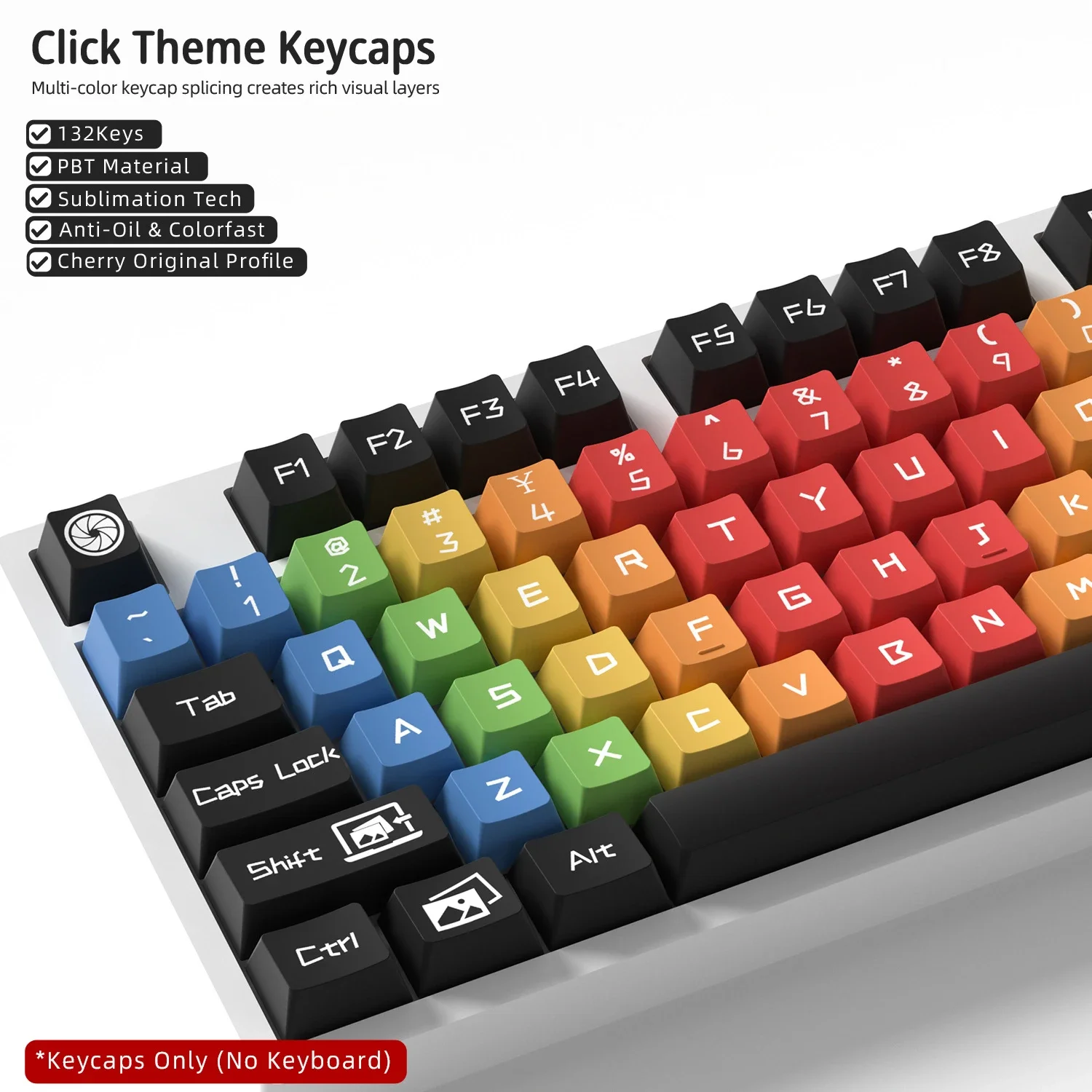 Click Keycaps 132 Keys PBT Material Keycaps Cherry Profile DYE-SUB For MX Switch Wooting Mechanical Keyboard ISO ANSI Layout