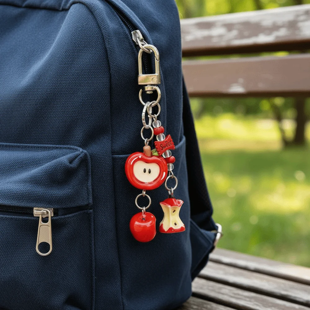 Cartoon Lucky Fruit Keychain Decorative Handmade Fruit Beaded Keyring Resin 3D Fruit Pendant Phone Charm Gift Accessories