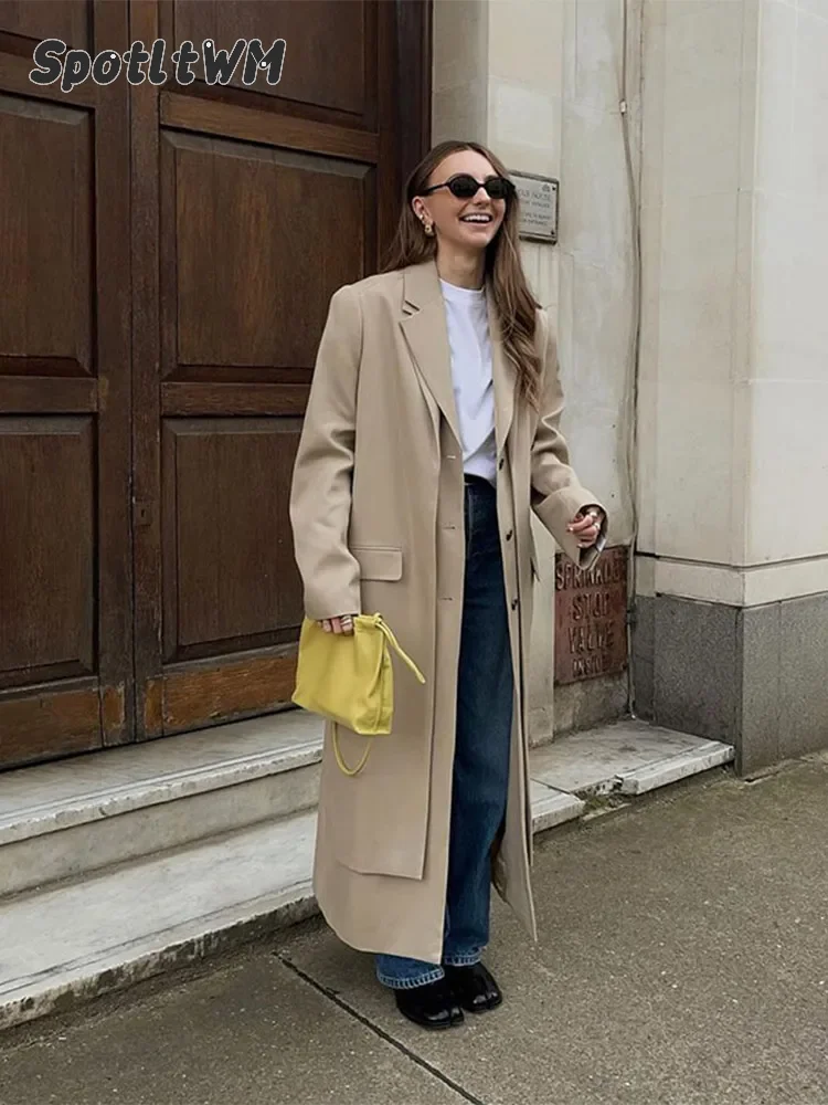 Mode gefälschte zweiteilige Pendel mantel solide einreihige lange Mantel mit Taschen Herbst neue Dame Revers Büro Oberbekleidung