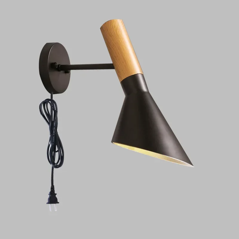 Nordic Minimalist AJ Wall Light LED Wood Wall Sconce Living Room Retro Switch Lamp Black Home Decor Lamp for Bedroom Living Room