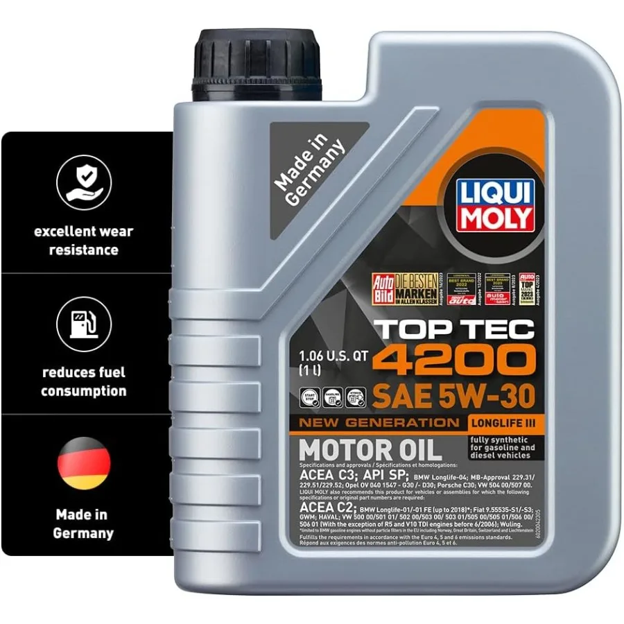 

Top Tec 4200 SAE 5W30 Полностью синтетическое моторное масло нового поколения для высокопроизводительных автомобилей 1 л Превосходная защита и топливо E