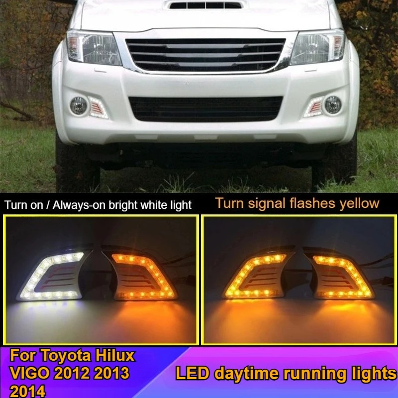

For Toyota Hilux VIGO 2012 2013 2014 LED Daytime Running Lights Yellow Turn Signal Driving Lights Car Accessories