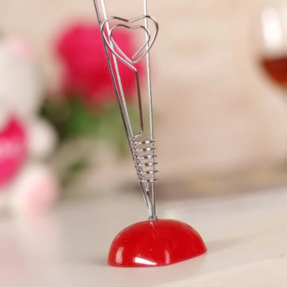 

2Pcs Red Heart Photo Clip Holder Resin Base Memo Note Clip Stand Solid Wire Desktop Accessory Note Clips Memo Clips