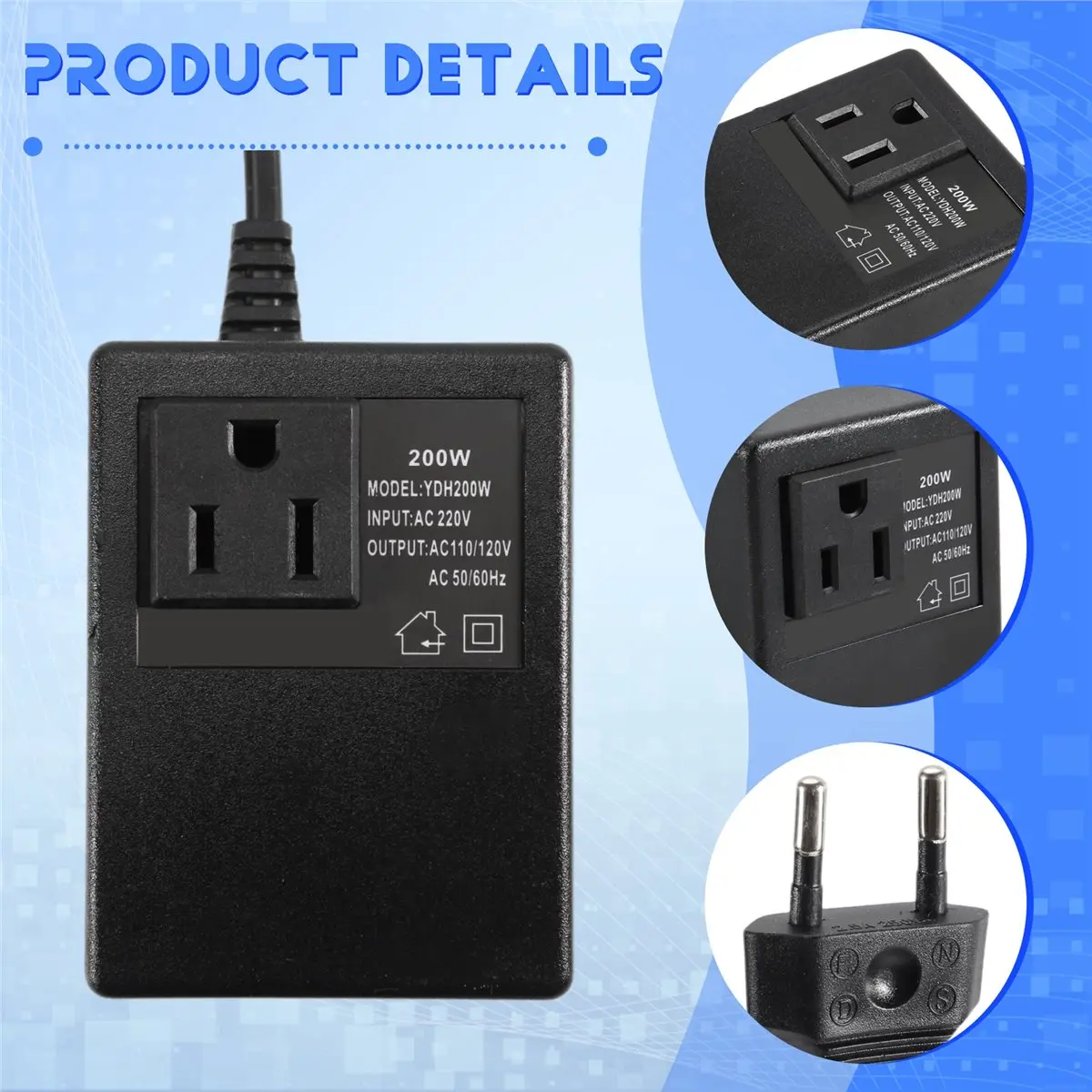 Goodprice Power Transformer Voltage Regulator 220V to 110V Voltage Converter Step-Down Transformer Invert 200W EU Plug view 5